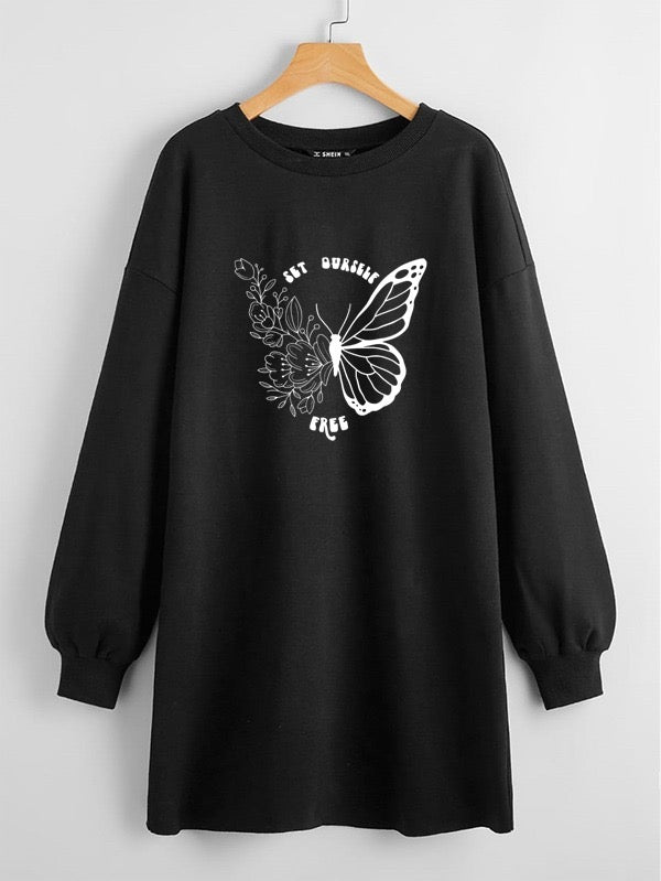 LONG LENGTH SWEATSHIRT BLACK SET OURSELF FREE