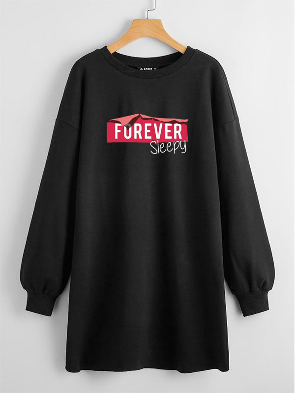 LONG LENGTH SWEATSHIRT BLACK FOREVER SLEEPY