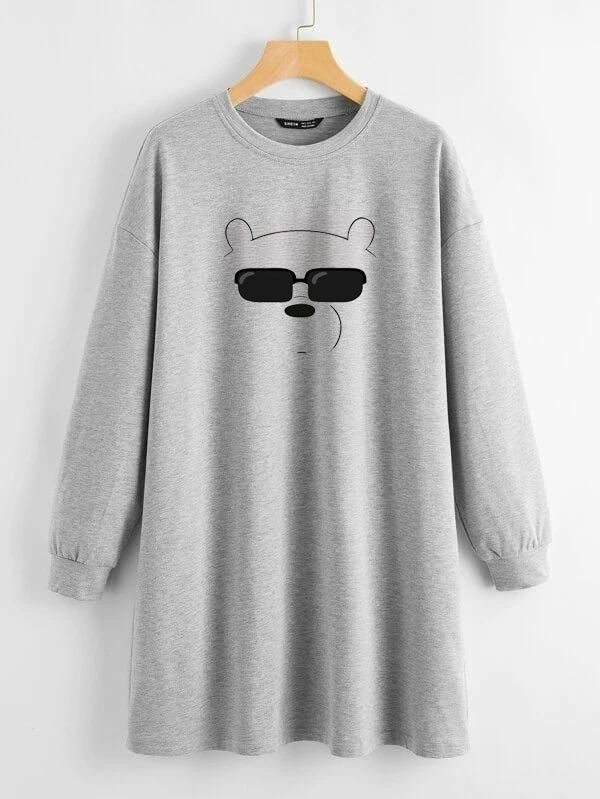 LONG LENGTH SWEATSHIRT GREY PANDA GLASSES