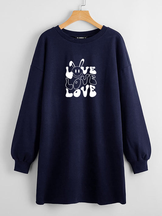 LONG LENGTH SWEATSHIRT NAVY BLUE LOVE LOVE LOVE