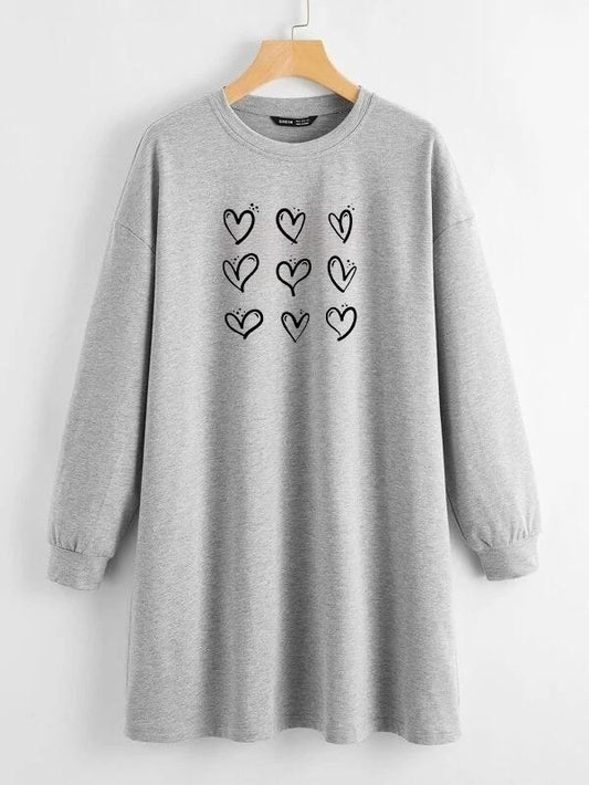 LONG LENGTH SWEATSHIRT GREY 9 CRAZY HEARTS