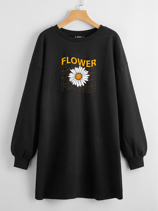 LONG LENGTH SWEATSHIRT BLACK FLOWER SHADES