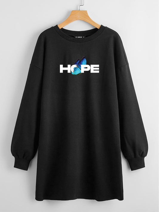 LONG LENGTH SWEATSHIRT BLACK HOPE BUTTERFLY