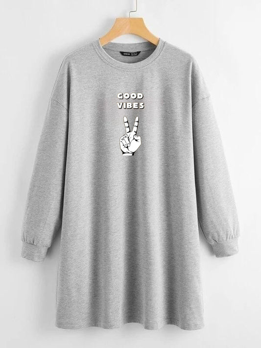 LONG LENGTH SWEATSHIRT GREY GOOD VIBES