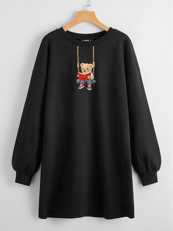 LONG LENGTH SWEATSHIRT BLACK HANGING BEAR