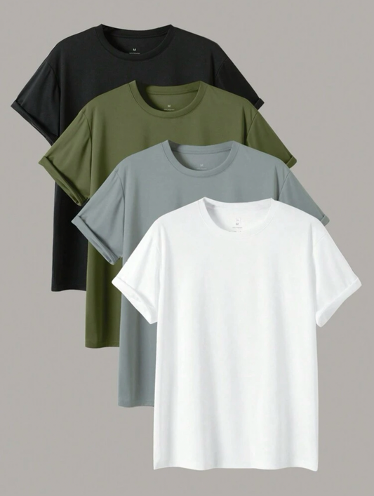 Pack Of 4 Basic Tshirts  ( Black-Olive-Grey-White )