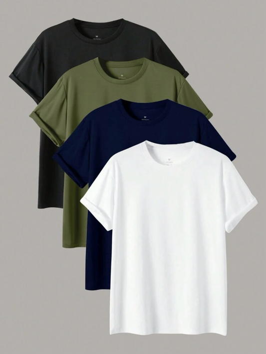 Pack Of 4 Basic Tshirts  ( Black-Olive-Navy-White )