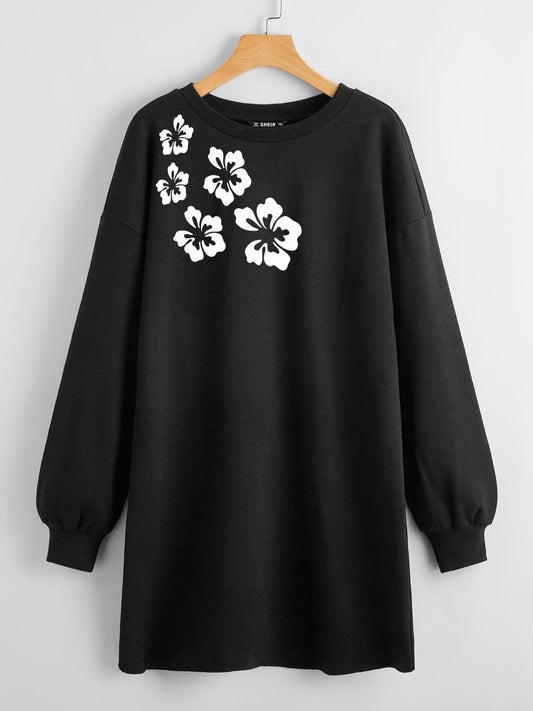 LONG LENGTH SWEATSHIRT BLACK FLORAL