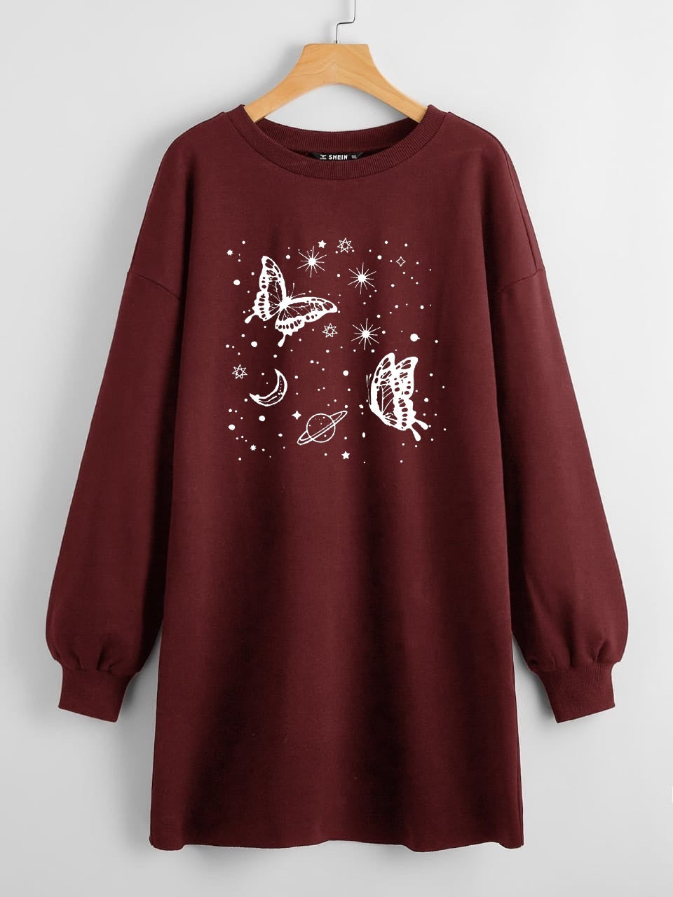 LONG LENGTH SWEATSHIRT MAROON BUTTERFLY GALAXY