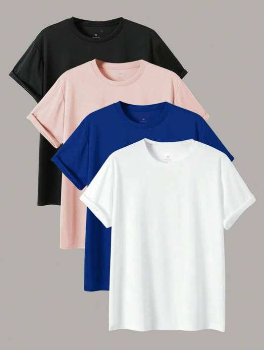 Pack Of 4 Basic Tshirts  ( Black-Pink -Royal-White )