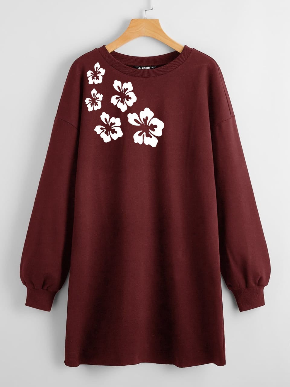 LONG LENGTH SWEATSHIRT MAROON FLORAL