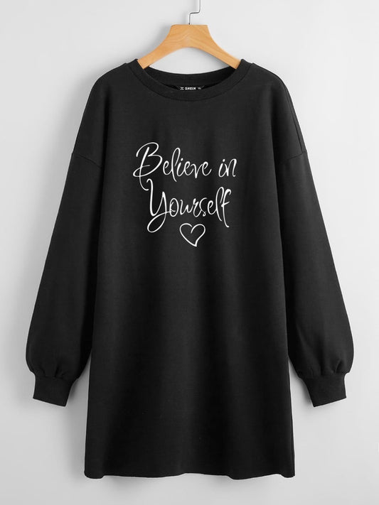 LONG LENGTH SWEATSHIRT BLACK BELIEVE IN YOURSELF