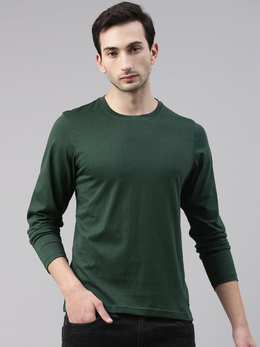 Solid Bottle Green Full Sleeves T-shirt