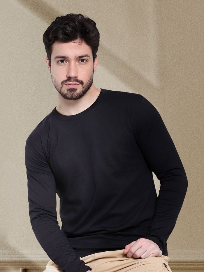 Solid Black Full Sleeves T-shirt