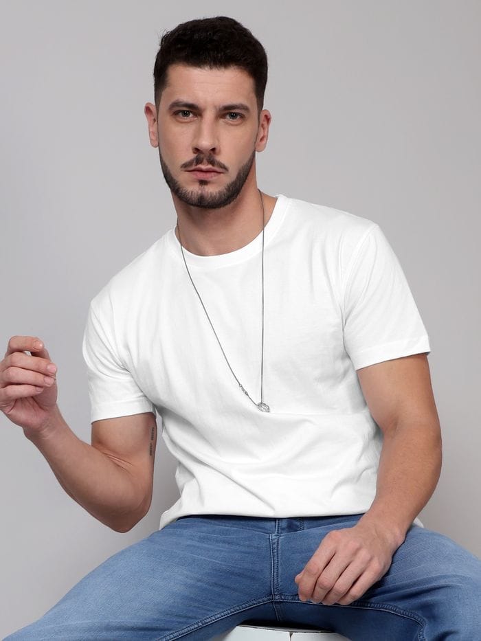 Solid White Half Sleeves T-shirt