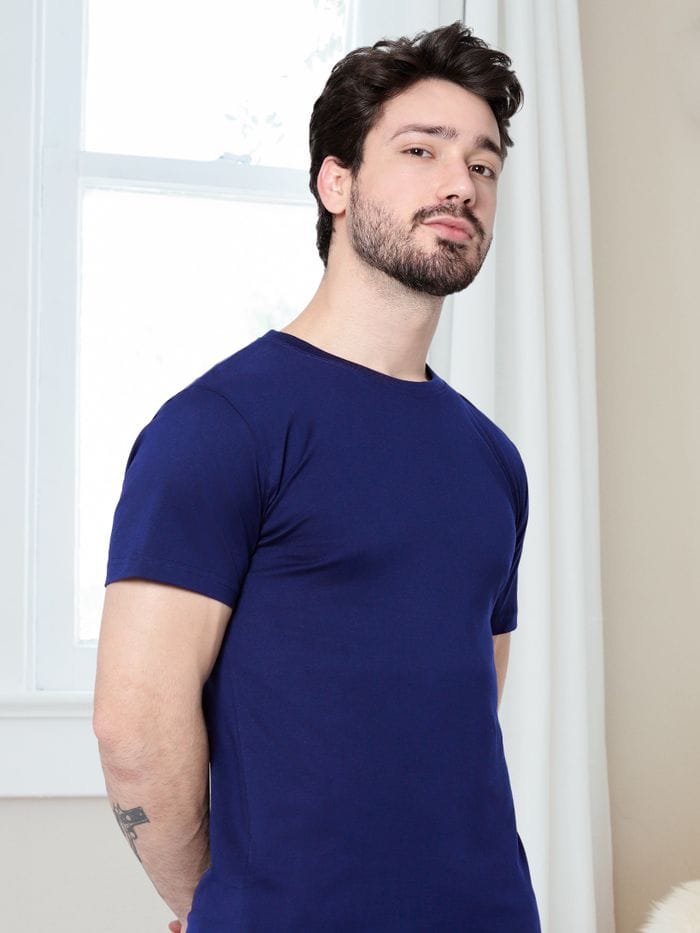 Solid Navy Blue Half Sleeves T-shirt