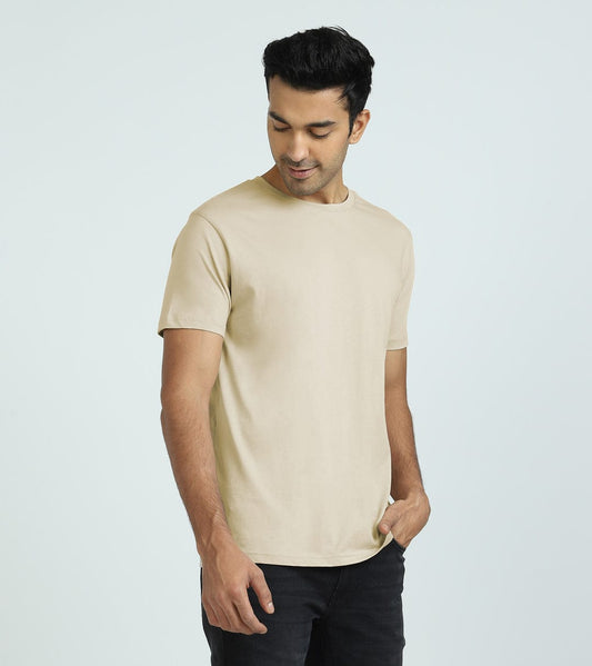 Solid Beige Half Sleeves T-shirt