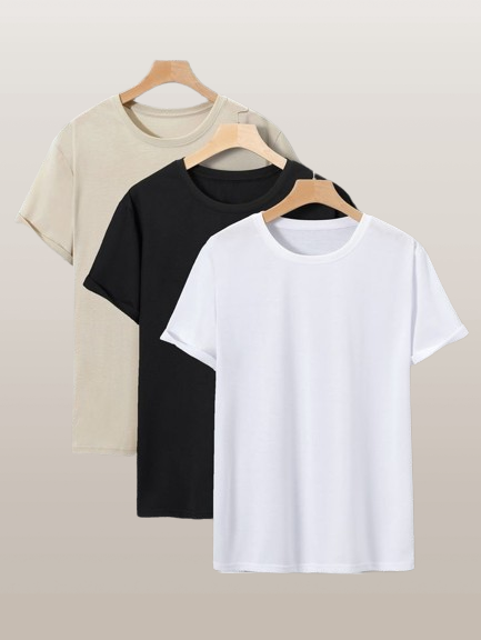 Pack Of 3 Basic Tshirts ( Black - White - Skin )